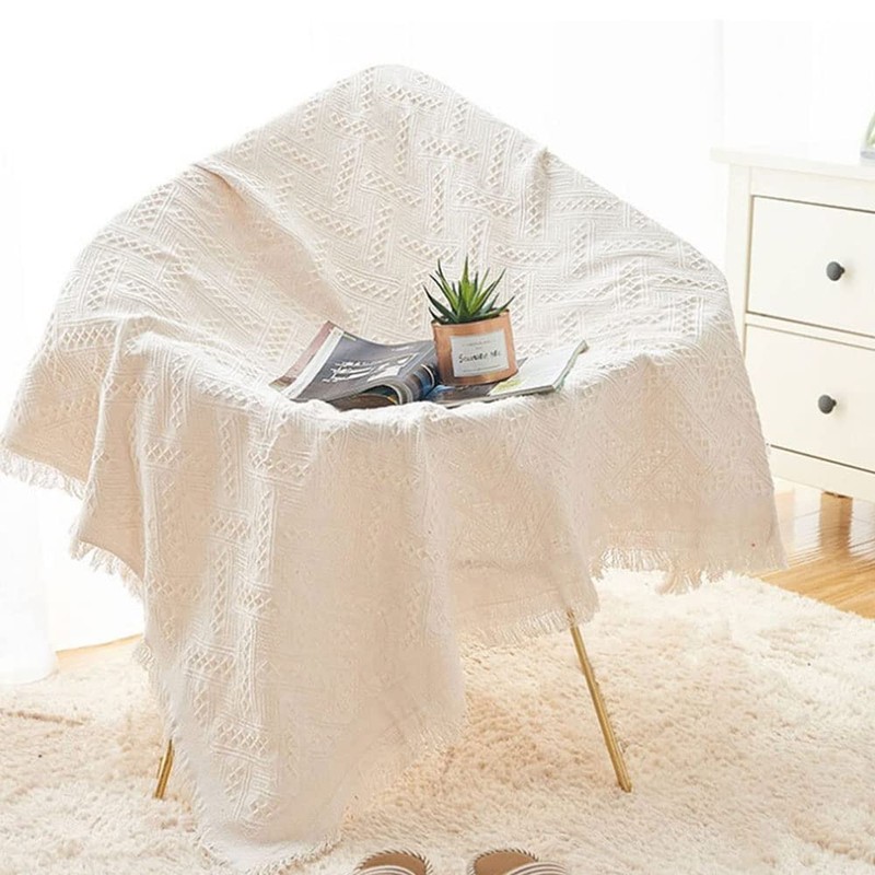 Knitted Tablecloth White Knit Small Tablecloth Knitted Tassel Tablecloth Bedside