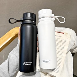 MYEEDA Stainless Steel Water Bottle, 33.8 fl oz (1 L), Stainless Steel Bottle, Thermos, Water Bottle, 33.8 fl oz (1,000 ml), Easy to Clean, Stylish, Lightweight, Large Capacity, For Girls, Boys, Direct Drinking, Sports, Heat Retention, Cooling, Stylish, Slim, 33.8 fl oz (1 L) Water Bottle, With Handle, Wide Mouth, For Mountain Climbing, Leakproof, Large, Outdoors, Vacuum Insulated, Simple (White)
