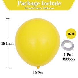 KALOR 18 Inch Yellow Balloons, 10 Pcs Yellow Matte Latex Balloons Big Round Balloons for Wedding, Baby Shower, Birthday Party and Event Decoration