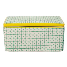 Bloomingville Carla Retro Butter Box with Lid for One 250 g Piece Butter Vintage L 13 x H 6 x W 10 cm Green Yellow Ceramic