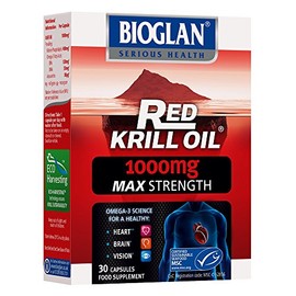 Bioglan Red Krill Oil Max Strength 1000 mg high in Omega-3 Fish Oil, EPA & DHA Help to Support Your Heart, Eye and Brain Health, One Month Supply – 30 Count