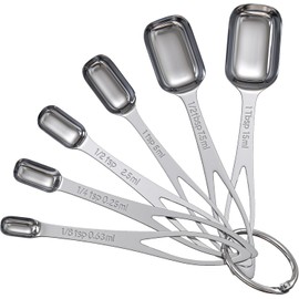 6PCS Narrow Measuring Spoons Set, Stainless Steel Measuring Spoon Fits in Spice Jars, Metal Teaspoon Measuring Spoons, Rectangular Tablespoon, Long Measuring Spoons for Dry & Liquid Ingredients