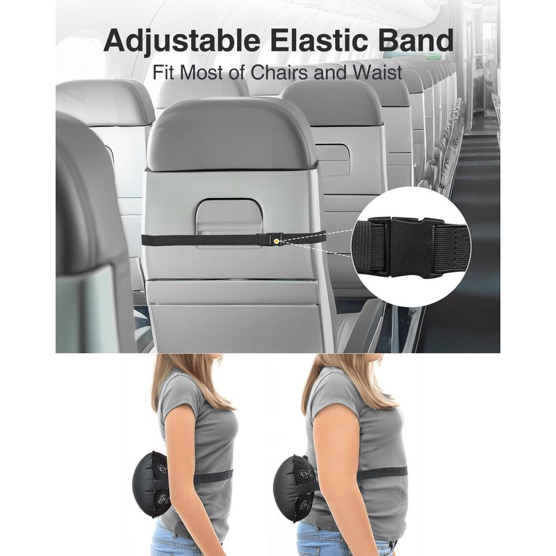 Luxtude Inflatable Lumbar Pillow for Airplane Travel, Lumbar Support Pillow