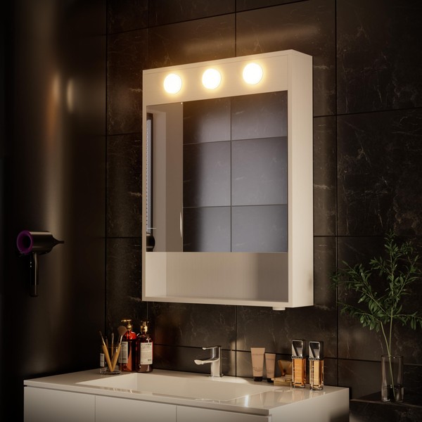 HAUSCHEN HOME 28x20 inch LED Medicine Cabinet Lighted Bathroom Mirror,