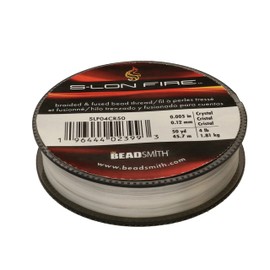 The Beadsmith S-Lon Fire – Braided and Fused Bead Thread – 4lb. Test, 003”/.07mm Diameter, 50 Yard Spool, Crystal Clear Color – Super Strong Stringing Material for Jewelry Making and Bead Weaving