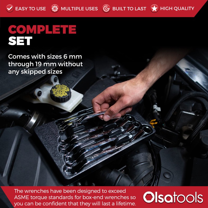 Olsa Tools Bolt Extractor Offset Wrench Set - 7pc Rounded