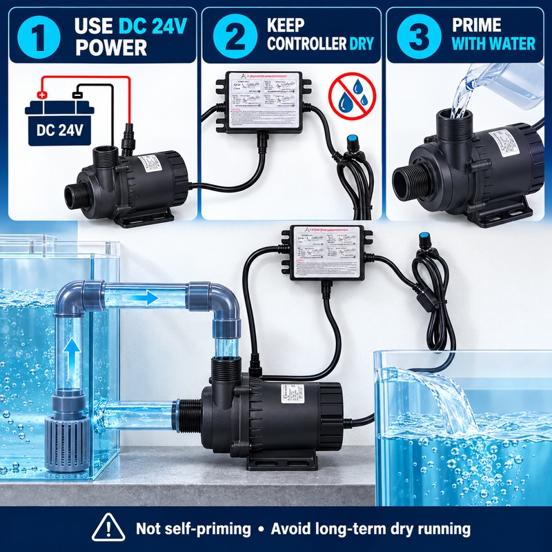 DC60G-24120A-1 24V Brushless Water Pump, 120W Adjustable 3800 LPH Flow,