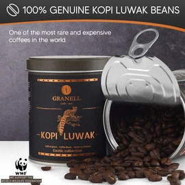 Kopi Luwak Coffee Beans, Premium Civet Coffee Luwak Whole Bean, Black Ivory Rich Bold Aroma, From Indonesia, Ultra Smooth Finish, Cafés Granell 100g