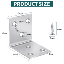 Yeepeo 10 Pcs Angle Brackets 40×40×40mm, Stainless Steel Corner Brackets Metal Brackets Right Angle 90 Degree L Bracket with 60 Screws, Heavy Duty Corner Brace for Wood Furniture Fixation