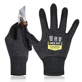 DEX FIT Cut Resistant Gloves Cru553 - Level 5 Protection, 3D Comfort Fit, Durable Grip, Thin & Breathable, Touchscreen, Washable, Delicate Handling & Cutting; Black Grey XL 3 Pairs
