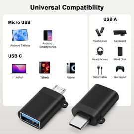 BORLTER CLAMP USB C to USB Adapter/Micro USB to USB Adapter 2-Pack with Neck Strap, Type-C or Micro USB OTG Adapter for Laptop, Tablet, Smartphone and More