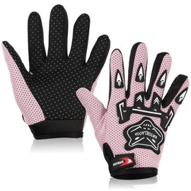 QESSUVNC Kids Cycling Gloves，Kids Bike Gloves，Kids Motorbike Gloves with Joint Protection,Breathable Kids Motorbike Gloves for Girls for Cycling, Skiing, Waiting For Outdoor Sports (Pink)