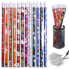 12 Pack Christmas Pencils for Kids, Fun Christmas Themed Wooden Pencils Stationery with Erasers Perfect for Christmas Party Favors, Classroom Rewards, and School Supplies