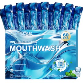 Portable Travel Size Mouthwash Packets - TSA-Approved Mini Mint Mouthwash for Adults, Alcohol & Fluoride-Free Oral Care for Air Travel, Dates & Office, 60 Individually Wrapped 0.4oz Packs