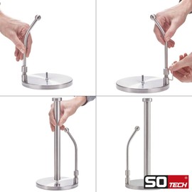 SOTECH Kitchen Roll Holder Stainless Steel (Standing) with Black Surface, Paper Roll Holder 34 cm High, Sturdy & Durable Kitchen Paper Holder, Roll Holder with Clamping Bracket