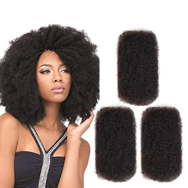 FASHION IDOL Afro Kinkys Bulk Human Hair for Dreadlock Extensions 10 Inches 3 Packs 150 g Natural Black Loc Repair Afro Kinky Braiding Human Hair for Locs 5.3 oz