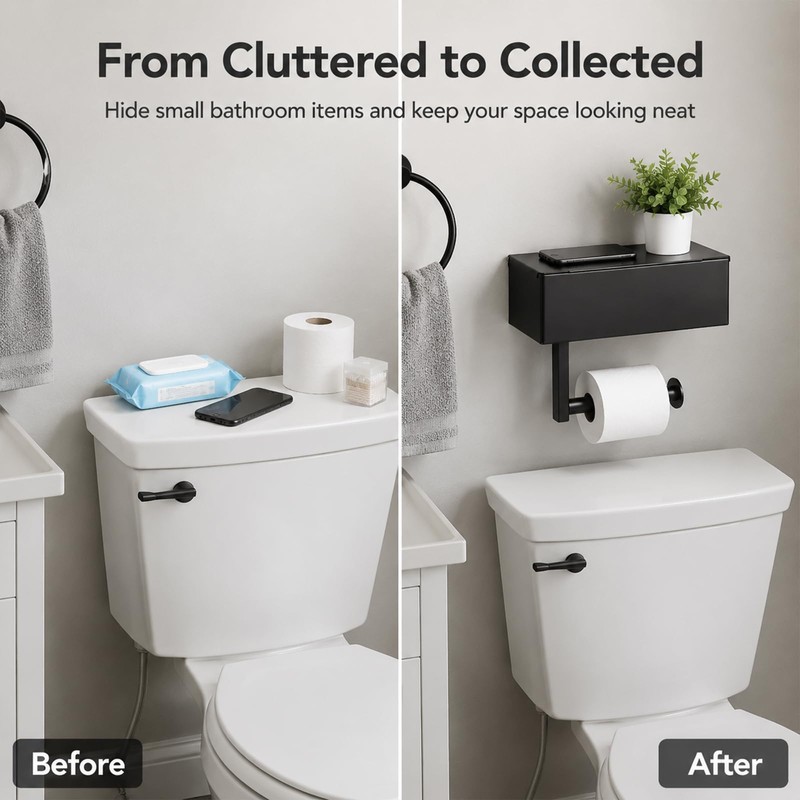Toilet Paper Holder with Shelf & Storage - Wall Mount,
