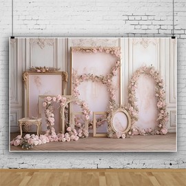 DORCEV 8x6ft Pink Floral French Frame Backdrop for Photography European Style Flowers Living Room Background Banner Baby Shower Bridal Shower Wedding Reception Birthday Decor Photo Studio Props