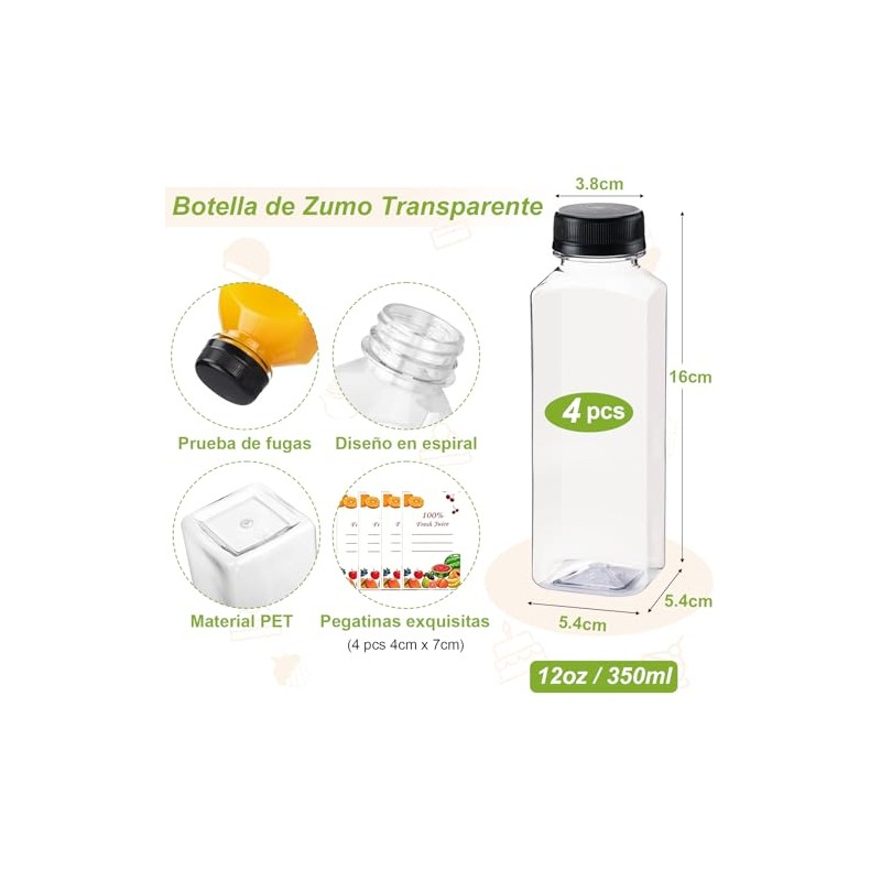 4 Pcs Botellas de Plástico de 350 ml12 Onzas Con