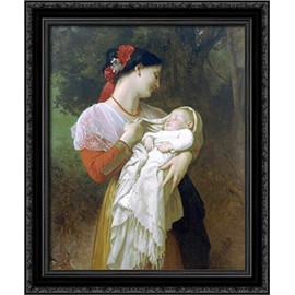 Maternal Admiration 20x24 Black Ornate Wood Framed Canvas Art by William Adolphe Bouguereau