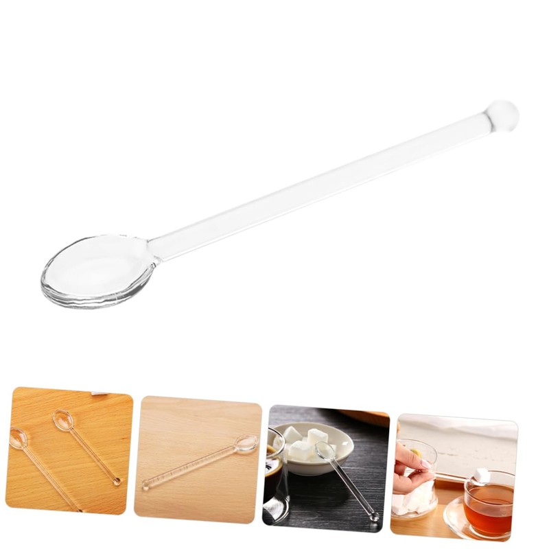 DINHEAROM 6 bastoncini in vetro per cocktail e yogurt, cucchiaini