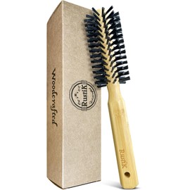 Bamboo Round Hair Brush by RustiK, Soft Bristles, Curl Enhancing, Blow Drying, Styling, Adding Volume/Shine. Woodcrafted For Men and Women.