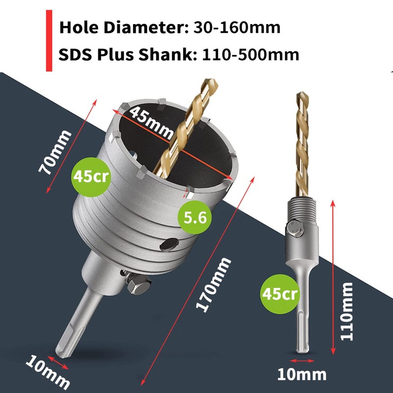 60mm Concrete Hole Saw,with 200mm SDS Plus Shank and Tungsten