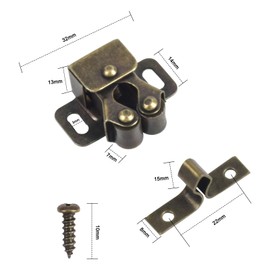 AvoDovA 12Pcs Door Roller Catches, Double Roller Cupboard Door Catch with Screws,Antique Bronzed Twin Cupboard Latch Strong Hold Cabinet Door Catches for Home Furniture Cabinet Cupboard