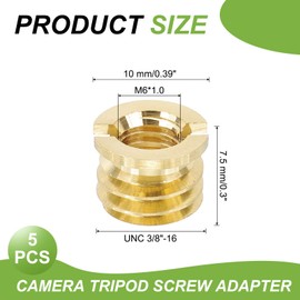 PATIKIL M6 Female to 3/8" Male Convert Screw Adapter, 5 Pcs Tripod Thread Adapter Mount for Camera Monopod Video DSLR SLR Mic Stand, Gold