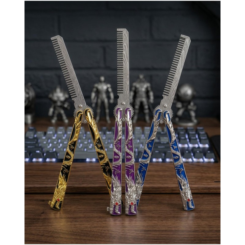 Metal Folding Comb, 3D Raised Dragon Design, 3 Pack(1074)