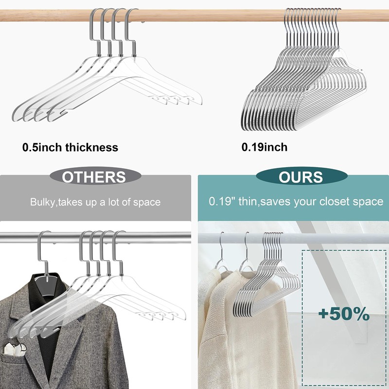 Quality Hangers Clear Plastic Hangers for Clothes | 50 Pack