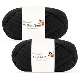 T Shirt Yarn for Crocheting 100gx2 Chunky Crochet Yarn Elastic Fabric Set – Ideal for DIY Bags, Blankets, Baskets and Home Decor Projects (Black)