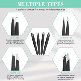 Tweezers Set, Hyxhappy 9 pcs Professional Stainless Steel Tweezers Kit for Facial Hair, Great Precision Eyebrow Plucke Tweezer with Luxurious Travel Case for Daily Beauty Tools