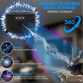 Mouse Repellent, Ultrasonic Plug-in Mouse Deterrent with PIR Sensor & LED Strobe Light for Indoor, Smart 360° Ultrasonic Mice Repeller Effectively Repel Rodent/Spider/Roach/Spider/Bat for Attics