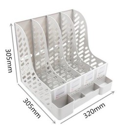 Operitacx Desktop Book Organizer Plastic File Holder Rack 4 Compartments Office Desk Folder Organiser Home Filing System