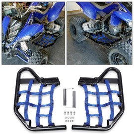 HECASA Nerf Bars Foot Pegs Compatible with All Years Yamaha Raptor 700 YFM 700 YFM700 YFM700R Side Steps Heel Guards (Black Nerf + Blue Nets)