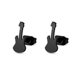 Simple Guitar Small Little Stud Earrings Stainless Steel for Women Men Cute Music Lover Cartilage Pierced Hypoallergenic Tiny Huggie Sleeper Studs Earring Fashion Jewelry Gifts 12mm (Black)