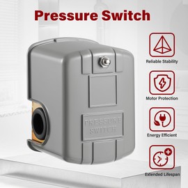 Sevenjungle 40-60 Psi Water Well Pressure Switch, 1/4" Female NPT, Adjustable Cut-In/Out, Jet/Submersible Pump Compatible.
