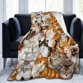 BLUBLU Cute Cat Flannel Fleece Bed Blanket Throw Blanket Lightweight Cozy Plush Blanket for Bedroom Living Rooms Sofa Couch 50"x40"