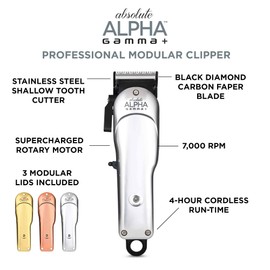 GAMMA+ Absolute Alpha Professional Modular USB Cordless Clipper with 5 Dub Magnetic Guards, Matte Silver, Rose Gold, and Gold