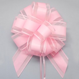 FQTANJU 5 PCS 6 Inch Pink Organza Pull Bows, Classic Style for Wedding, Valentine's Day, Christmas, Birthday, Solid Color, Special Occasions