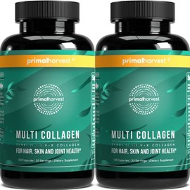 Primal Harvest 2 Pack, Multi Collagen Pills for Women and Men (Type I, II, III, V, X) Collagen Supplements for Women and Men, 120 Capsules w/Vitamin C