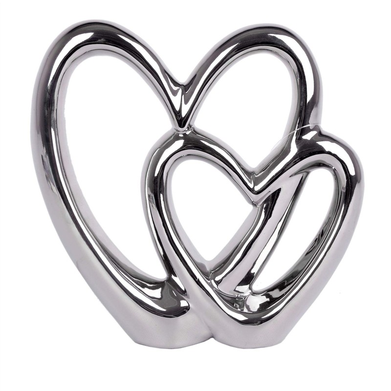 21cm Elegant Silver Love Heart Ornament | Double Heart Sculpture