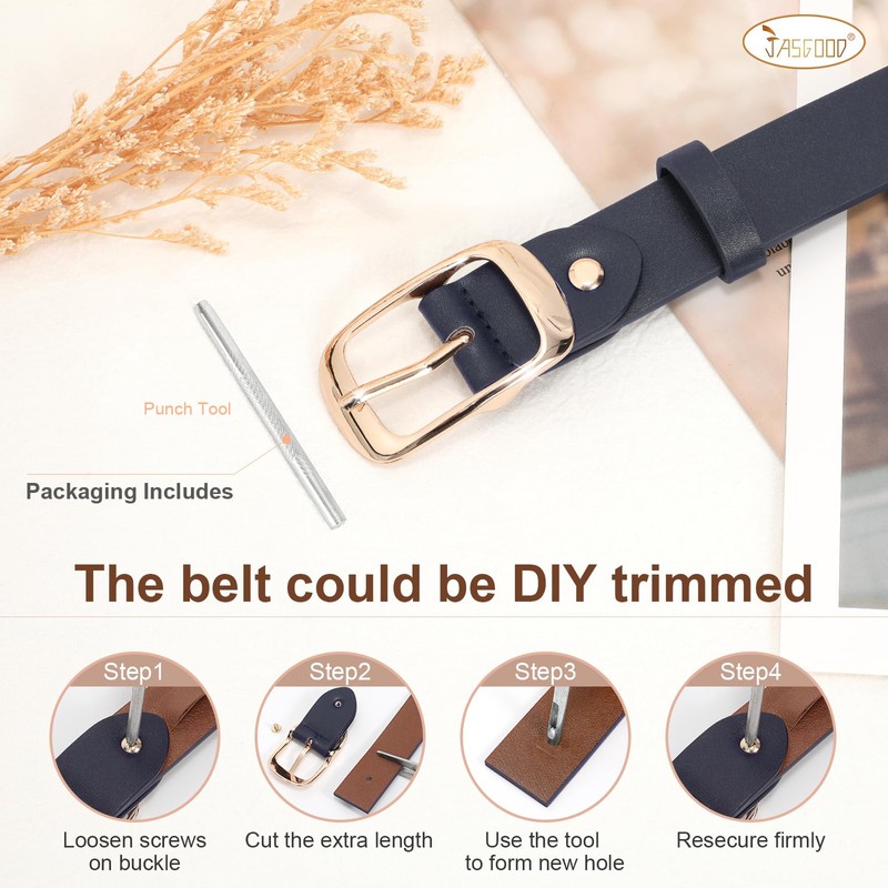 JASGOOD Women Black Large Leather Belt Plus Size Polished Buckle