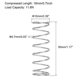 TA-VIGOR 5Pcs Compressed Spring, 10mm OD,0.7mm Wire Size,9mm Compressed Length,30mm Free Length Dual Extended Durable Dual Hook Tension Spring for Furniture Screen Doors Repair Projects