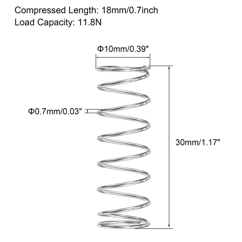 TA-VIGOR 5Pcs Compressed Spring, 10mm OD,0.7mm Wire Size,9mm Compressed Length,30mm