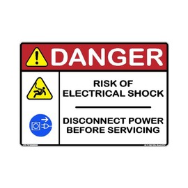 Safety Decal Unlimited Red Black Yellow ANSI Danger Risk of Electrical Shock Disconnect Power before Servicing Label Sticker Decal Made in Texas 3.5 x 5