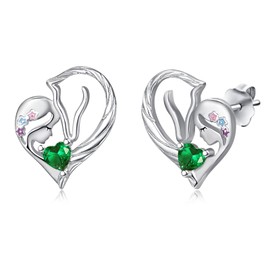 TANGPOET Horse Stud Earrings Jewelry Gifts for Horse Lovers Women 925 Sterling Silver May Emerald Green Birthstone Earrings Birthday
