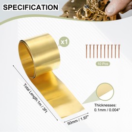 YELARXI Brass Sheet Roll Metal Film Brass Foil Plate, 0.1 x 50 x 1000mm 28 Gauge(0.1mm) Thickness Fit for DIY Crafts Electrical Repair - Cylinder(1 Pack, Brassy)