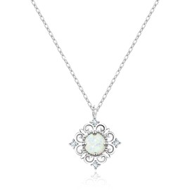 KristLand Opal Necklace 925 Silver Necklace Delicate Baroque White Opal Pendant Daily Wear Jewelry Party Wedding Birthday for Women Ladies Girls